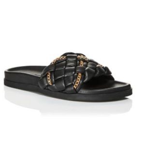 BLOOMINGDALE’S Aqua Women’s Sophia Woven Black Gold Chain Slide Sandal